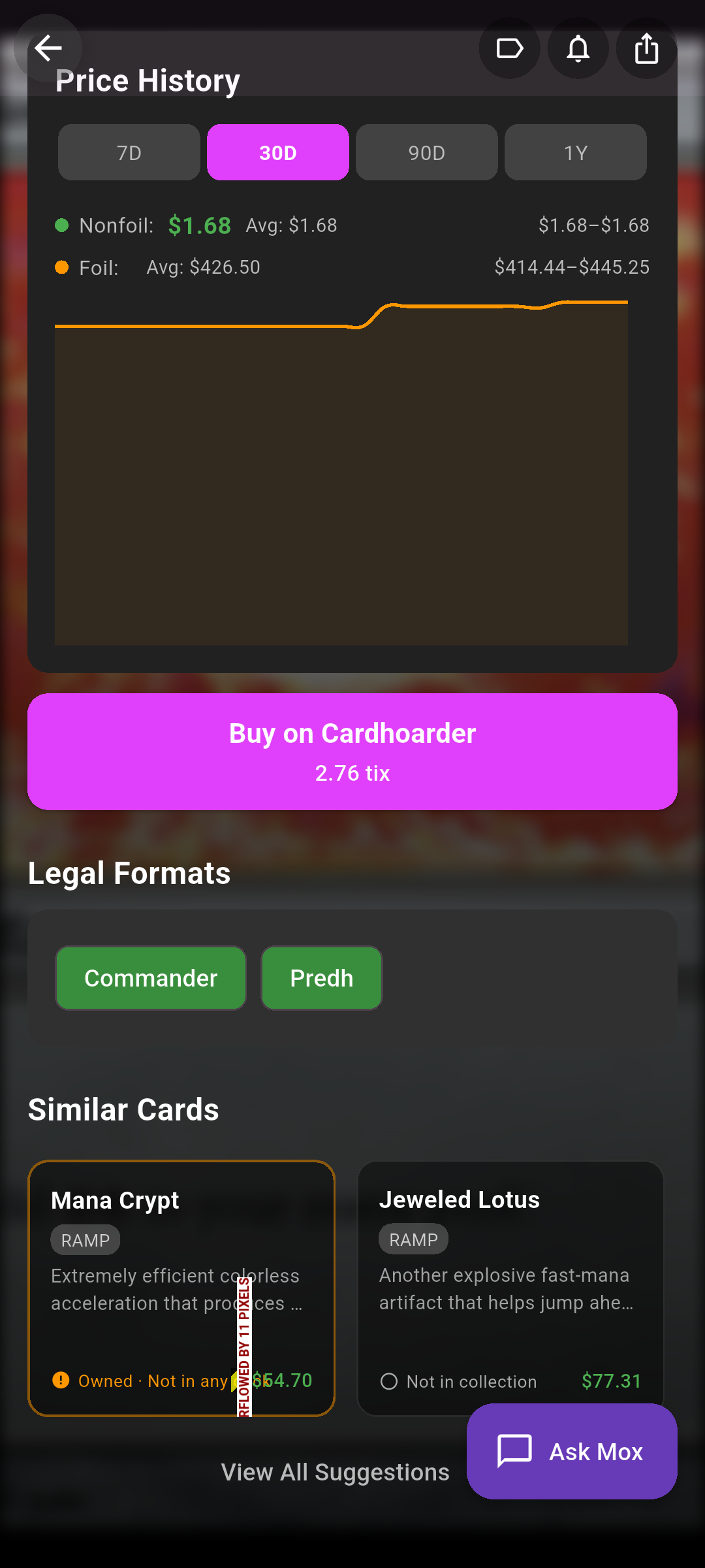 Similar Cards row showing suggested cards with role tags, Budget Pick badges and ownership indicators