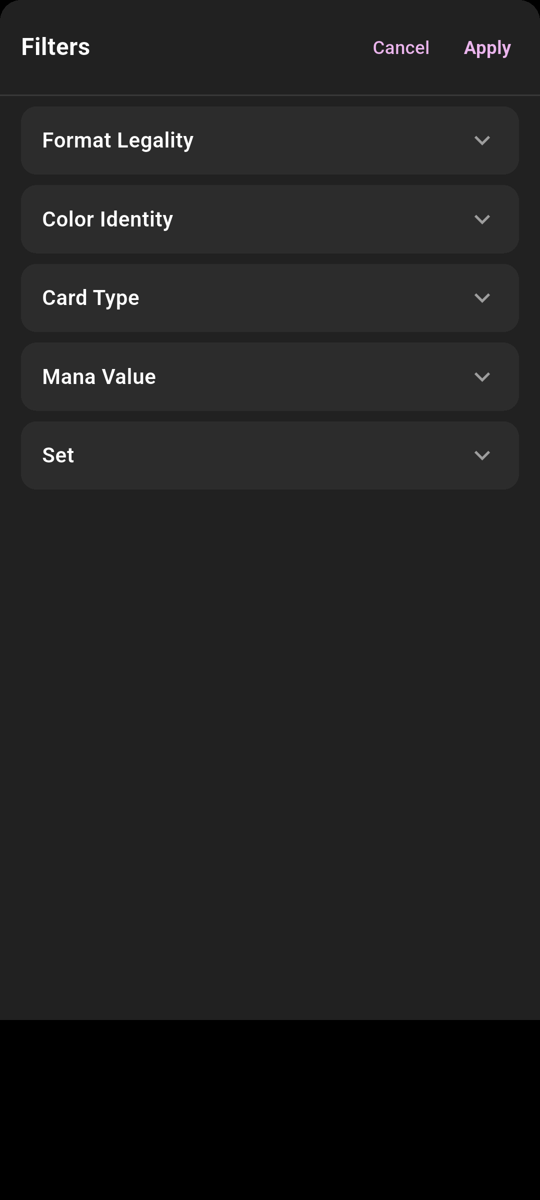 The Filters sheet with all five sections