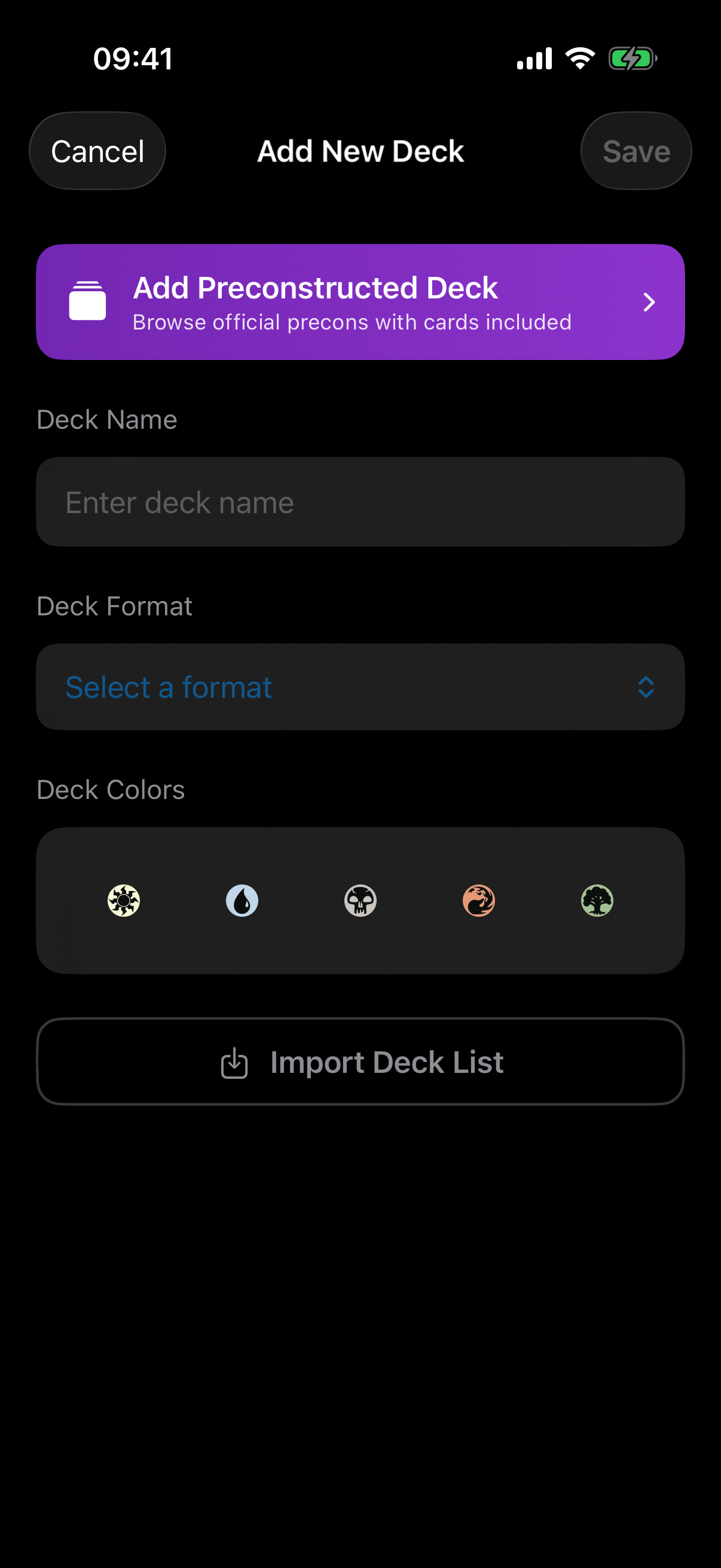 The Add New Deck sheet