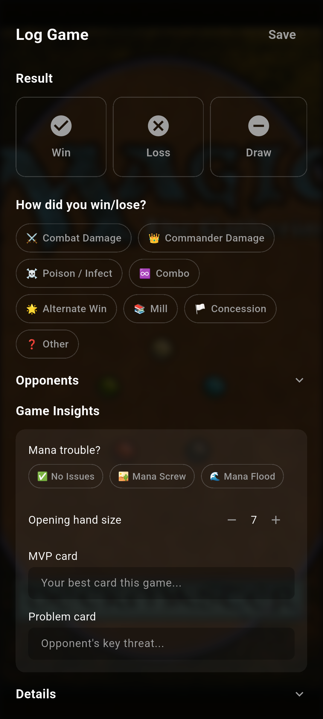 The Log Game form