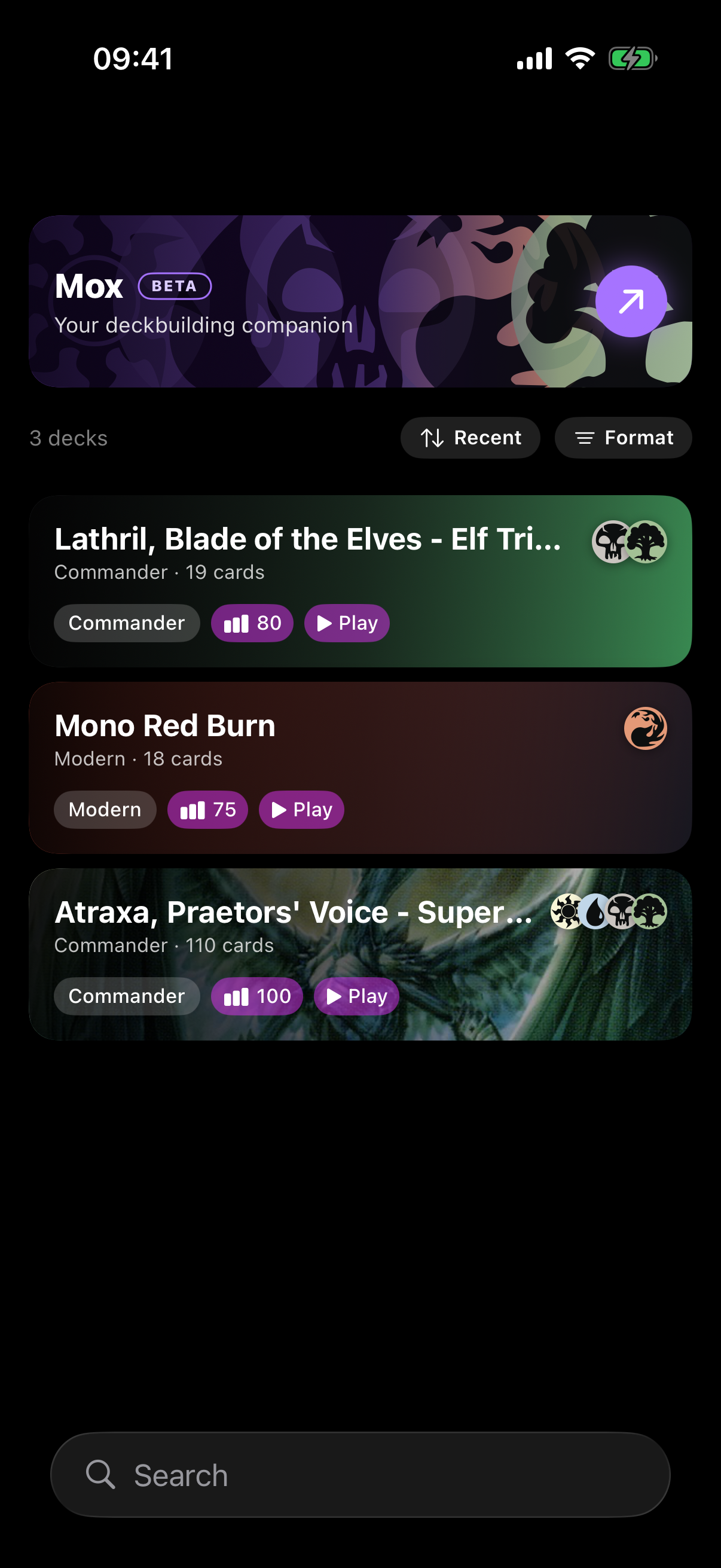 The Mox banner in the Decks tab