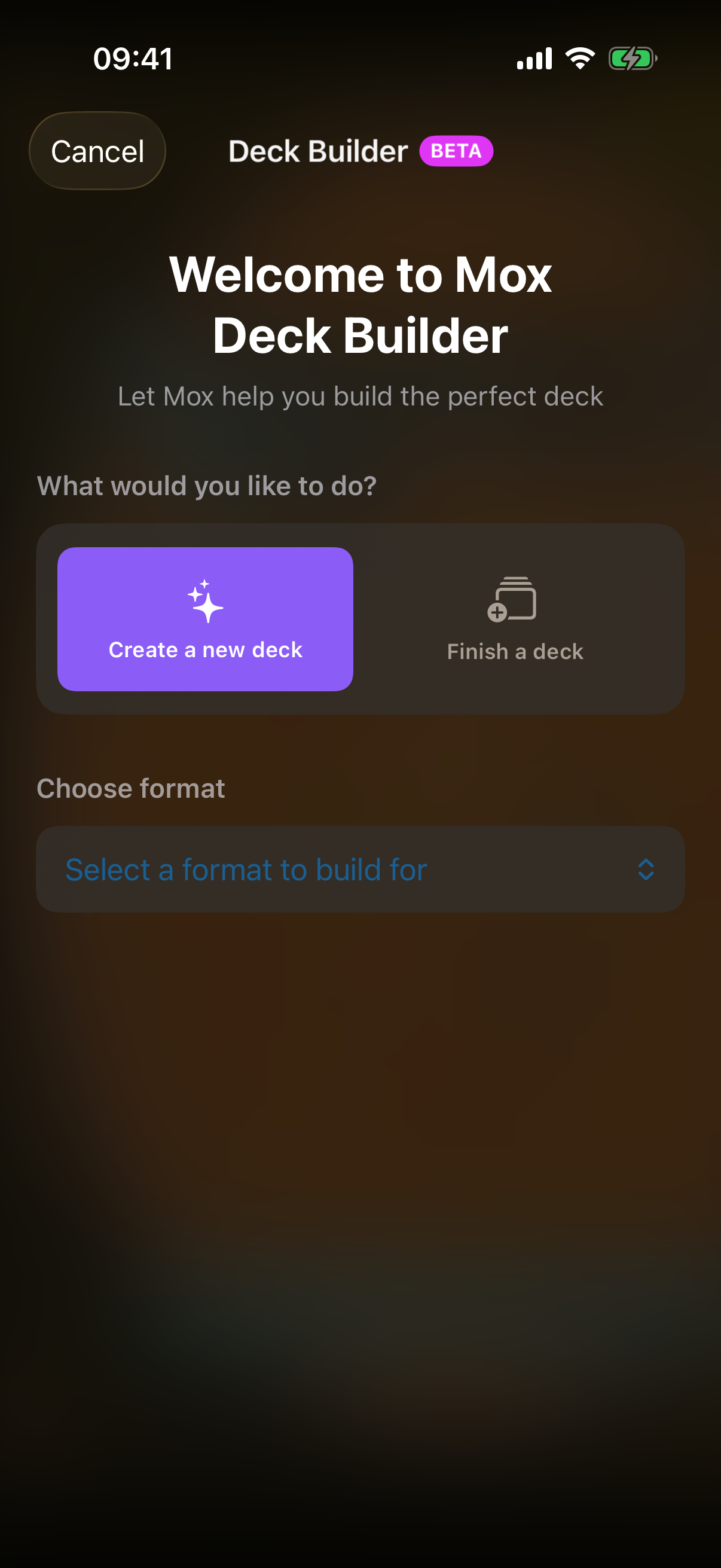 Setting the build parameters in the Mox Deck Builder