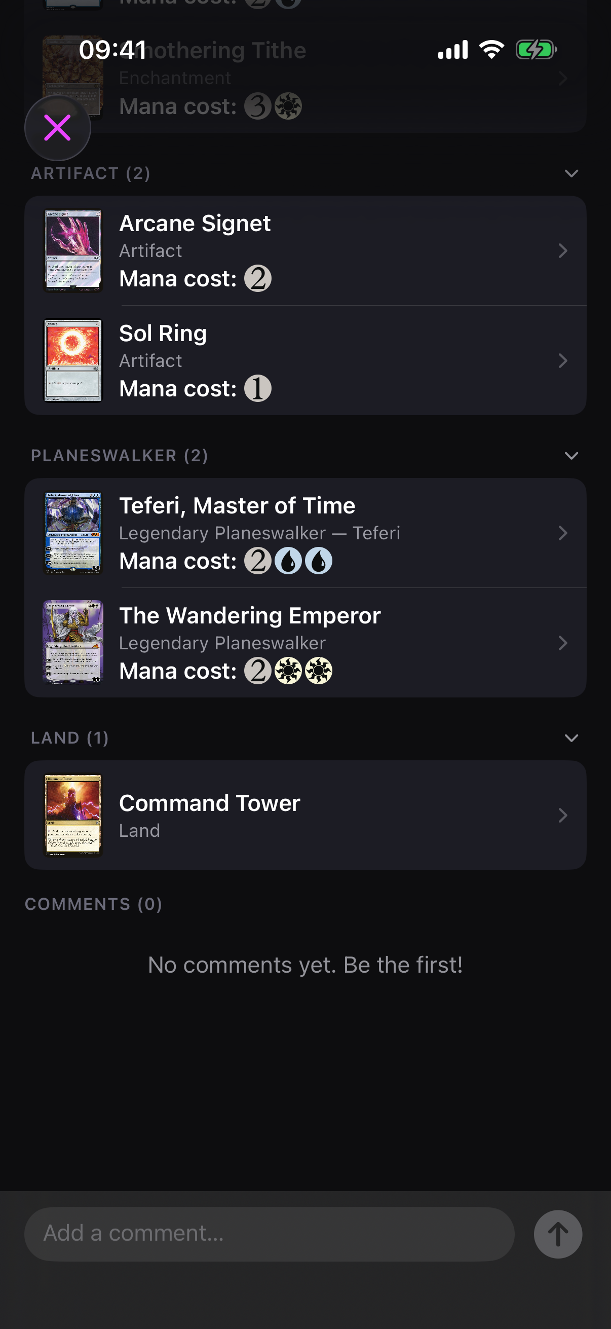 The comments section on a shared deck