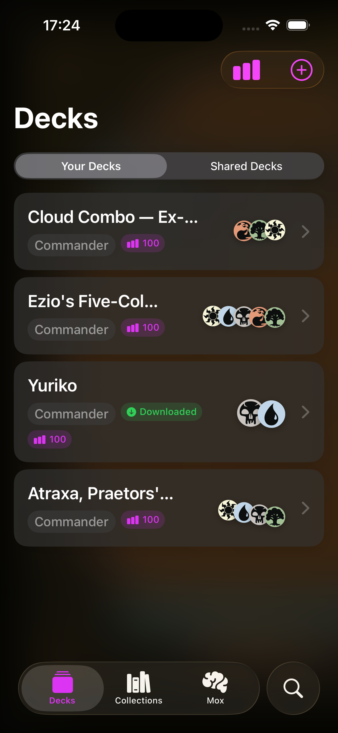 Compendium app showing Mox chat conversation about Magic strategy