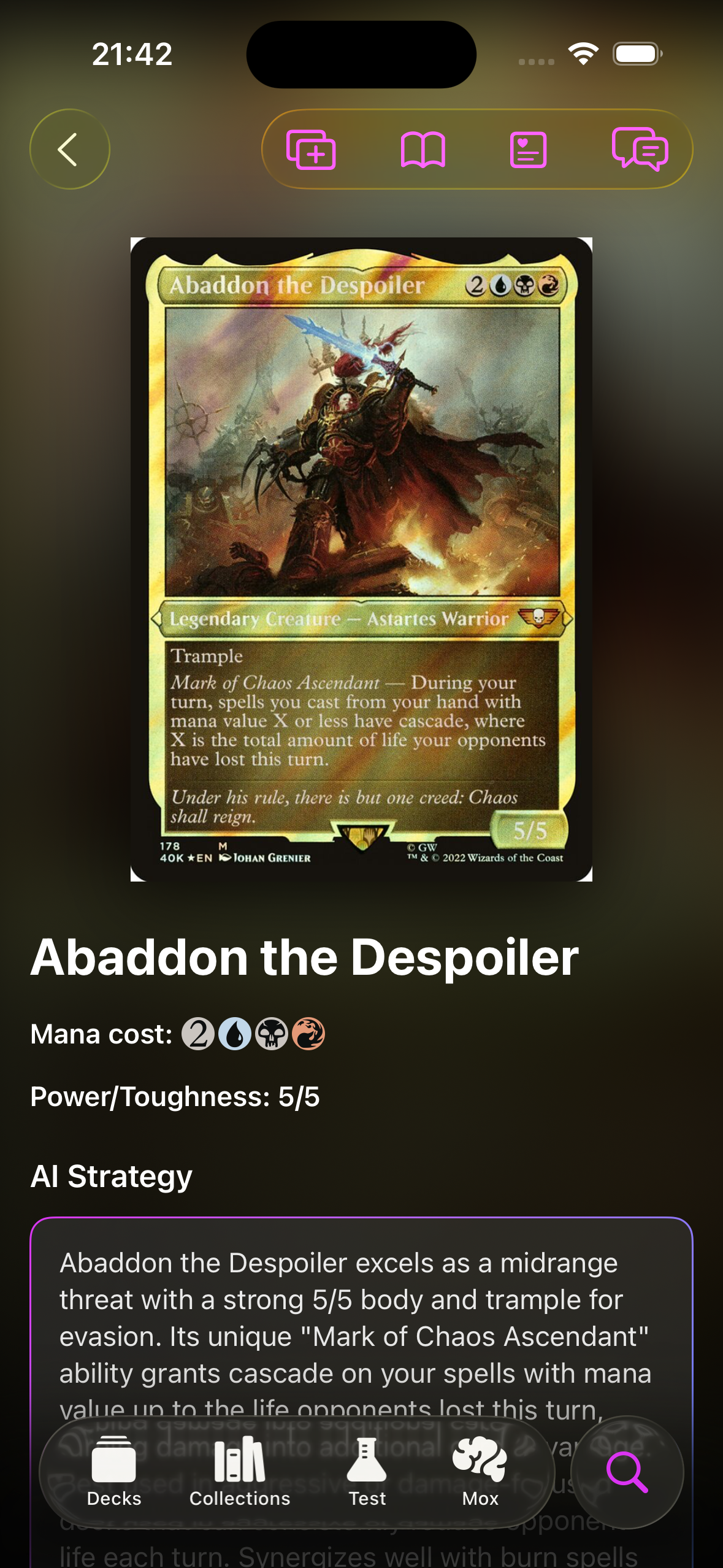 Camera-based card scanner identifying a Magic: The Gathering card in real-time